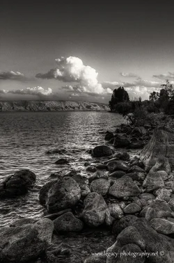 $Looking South on the shore of the Kinneret - Sunset - Dark Sepia.webp