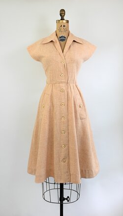 60s Peach Linen Dress SMALL FILE-1.jpg