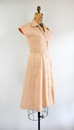 60s Peach Linen Dress SMALL FILE-3.jpg