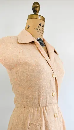 60s Peach Linen Dress SMALL FILE-4.webp
