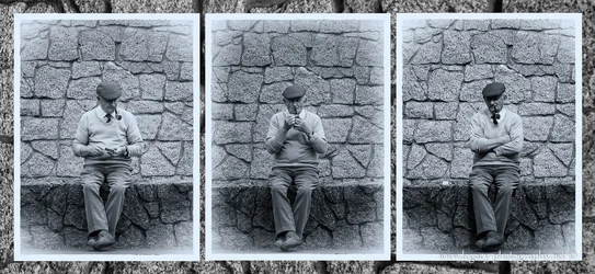 $Triptych - Irishman and his pipe - BW with stone background.webp