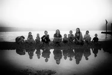 $Kids and their reflections at the Kinneret B-W - email size.webp