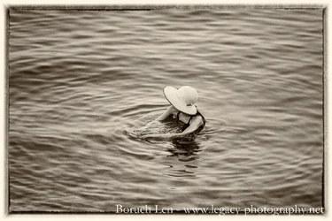 Woman in hat in Dead Sea - B-W.webp