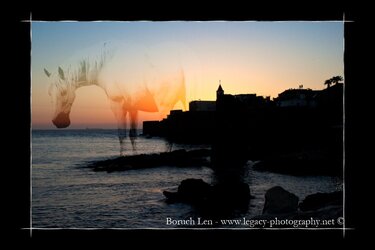 Horse on Sunset over waters of Akko port - horse faded - plus border.jpg