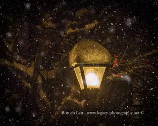 Winter - Lamp in the snow at night.webp