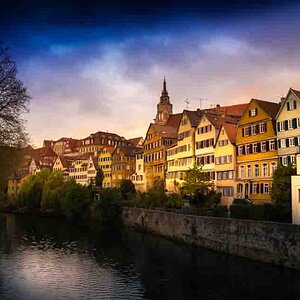 Tuebingen am Neckar Cityscape in bad weather