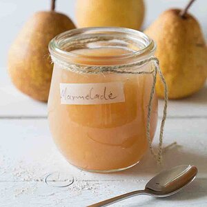 Pear jam in a jar