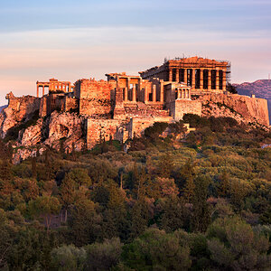 View of Acropolis from the Philopappos Hill in the Evening, Athe