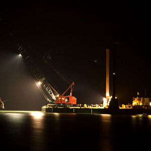 Barge at night