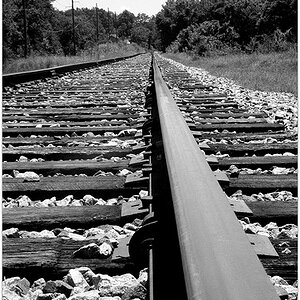 b/w train tracks
