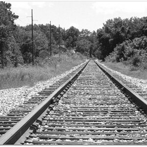 b/w train tracks