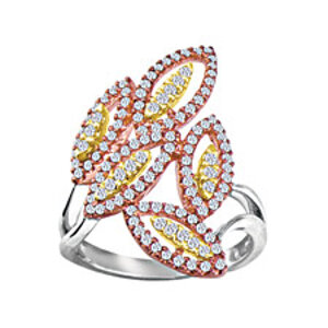 Tri- Color Gold Diamond Reed Ring