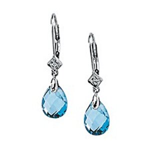 Diamond and Genuine Blue Topaz Earrings in 14K White Gold