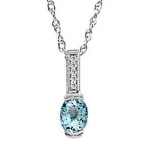 Aquamarine and diamond milgrain pendant