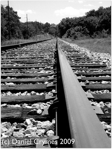 b/w train tracks