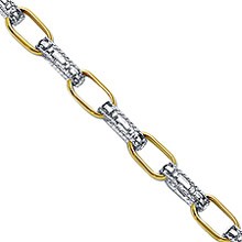 Oval Rolo Link Bracelet in 14K Yellow Gold and Sterling Silver Links