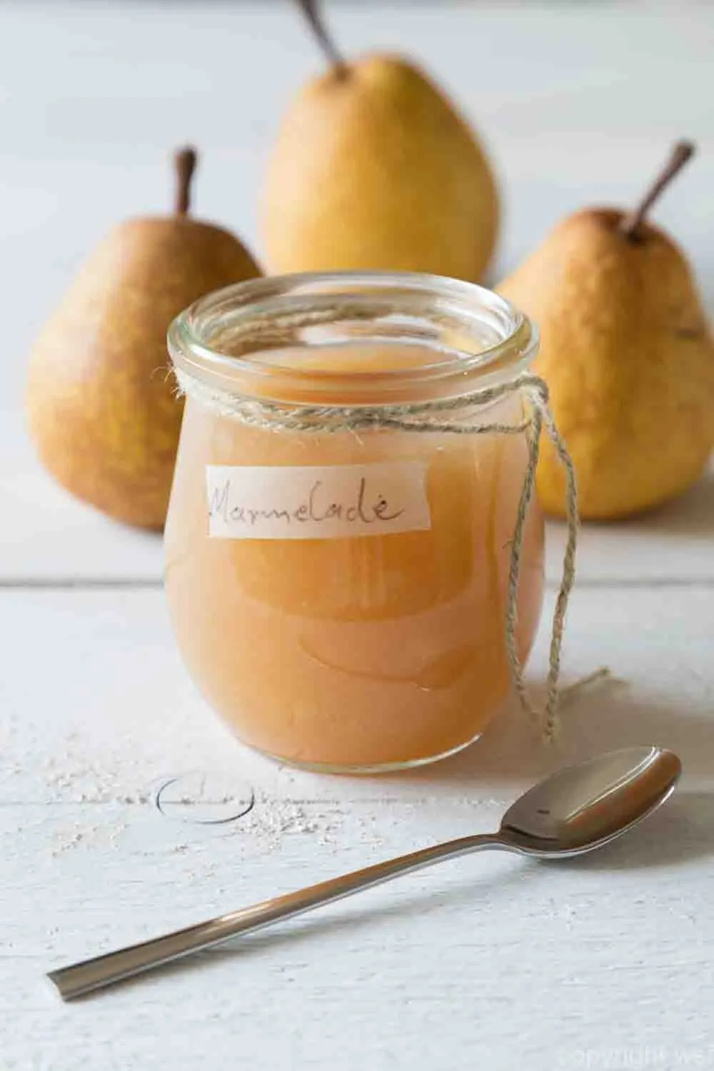 Pear jam in a jar
