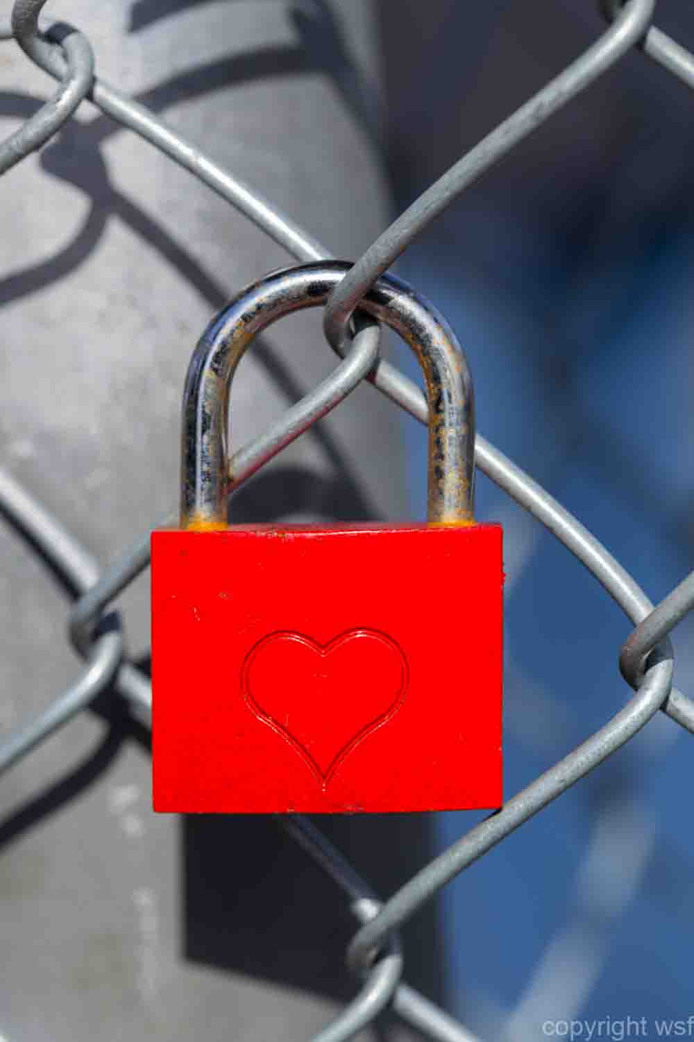 Red heart lock on fence