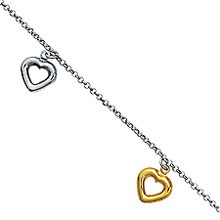 Rolo Link Heart Charm Bracelet in Sterling Silver And 14K Yellow Gold