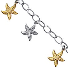 Star Fish Charm Link Bracelet in Sterling Silver And 14K Yellow Gold
