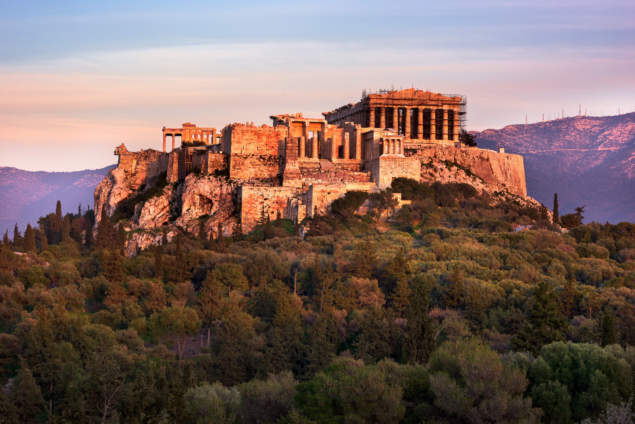 View of Acropolis from the Philopappos Hill in the Evening, Athe